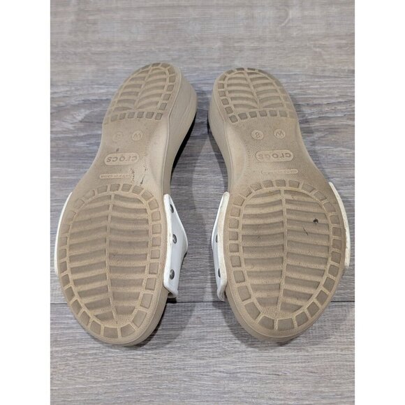 Crocs Women’s Size 8 Cobbler Slide Slip On Sandal Comfort Shoe Tan & White - Picture 11 of 16